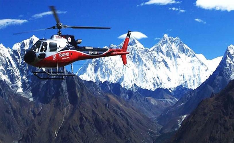 Helicopter flying Over Everest Base Camp
