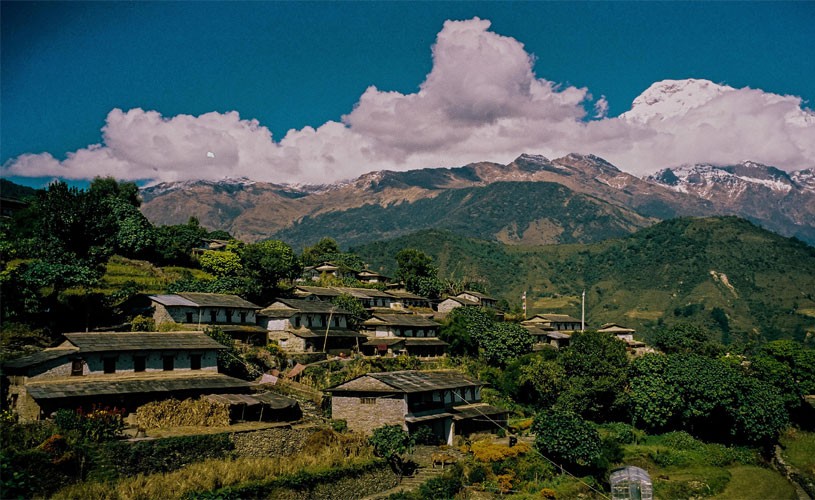 View of Ghndrung village from Mardi Himal